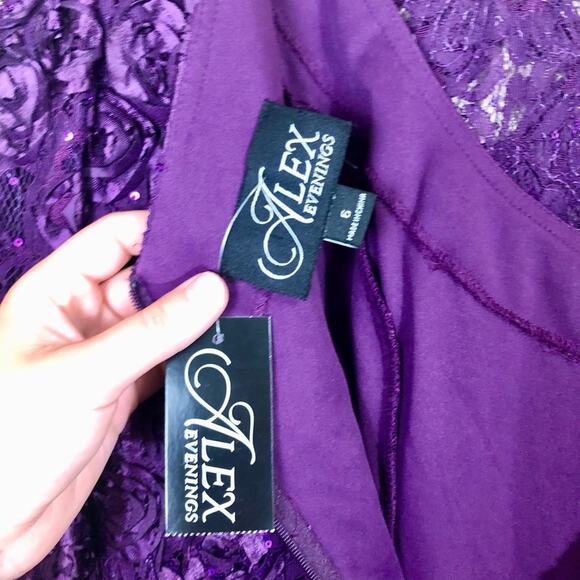 NWT Alex Evenings Rosette Shift Dress in Eggplant Size 6 - Picture 7 of 9